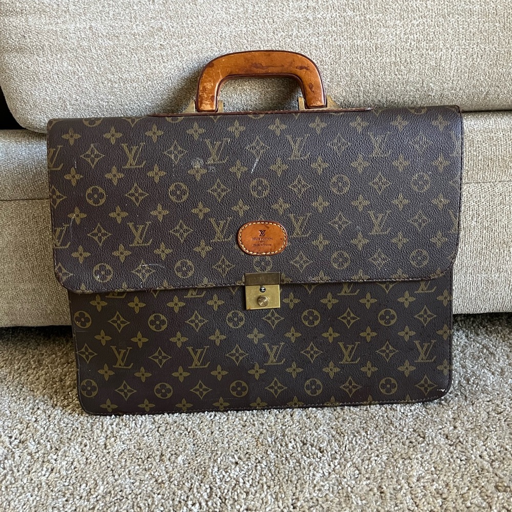 Louis Vuitton Brown Monogram Briefcase with Gold Clasp